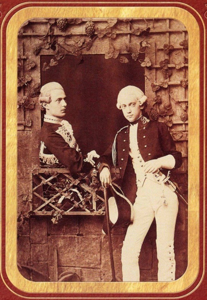 Великие князья Сергей и Павел Александровичи в театральных костюмах. 1870-е.